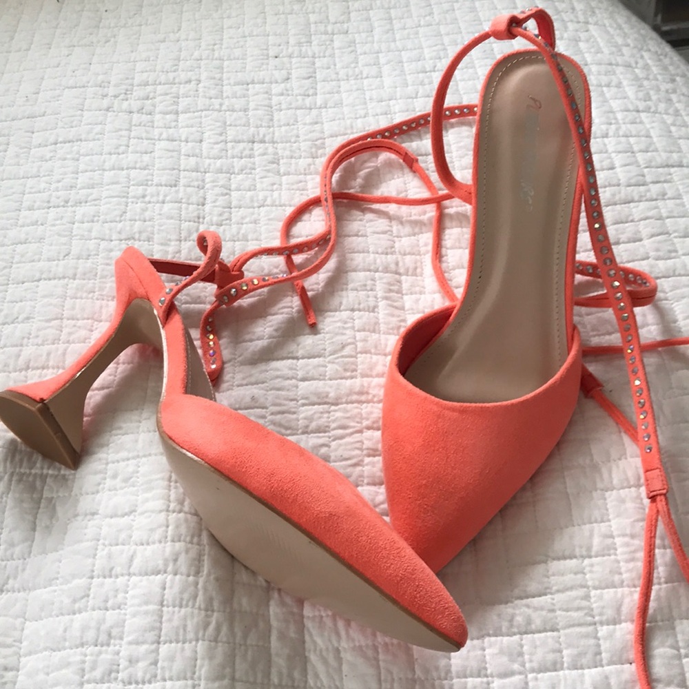 Peach suede heels
